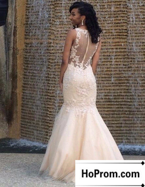 Long Mermaid Applique Sleeveless Prom Dress Evening Dresses
