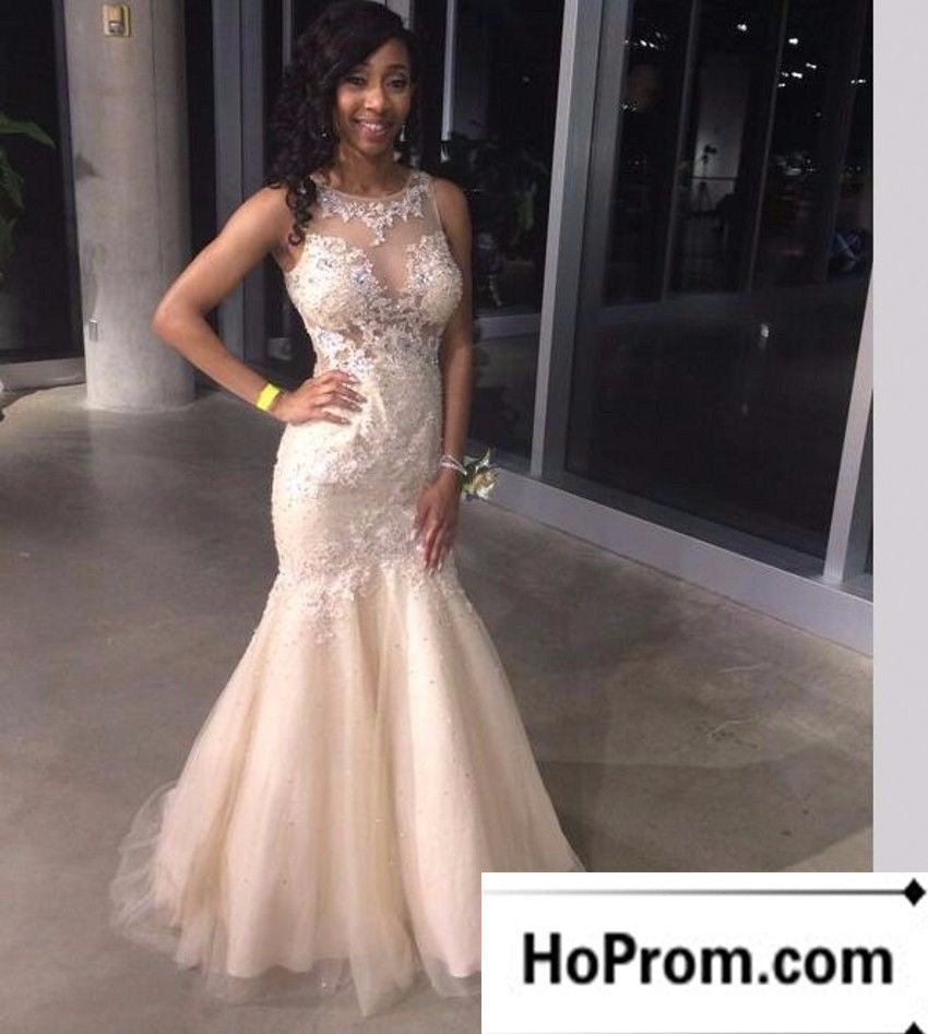 Long Mermaid Applique Sleeveless Prom Dress Evening Dresses