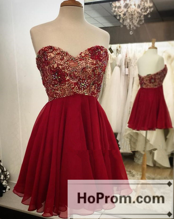 Lovely Short Burgundy Lace Prom Dresses Homecoming Dresses