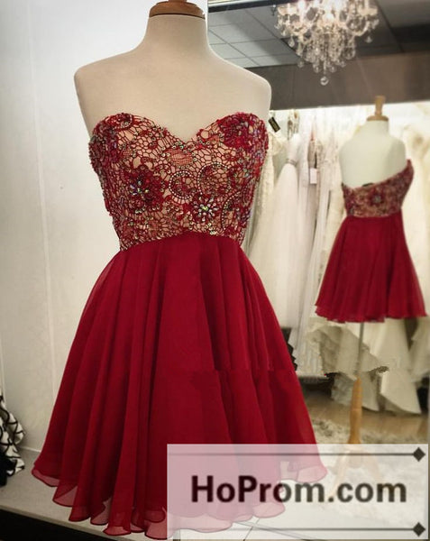 Lovely Short Burgundy Lace Prom Dresses Homecoming Dresses