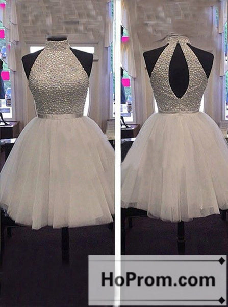 A-Line High Neck Short Prom Dresses Homecoming Dresses