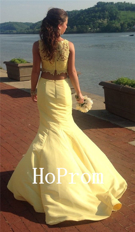 Homecoming Dresses Two Piece Yellow Dress Two Pieces High Low Lace Yellow Prom Dresses, Two Piece Homecoming Dresses Two Piece Yellow Dress Two Pieces High Low Lace Yellow Prom Dresses, Two Piece