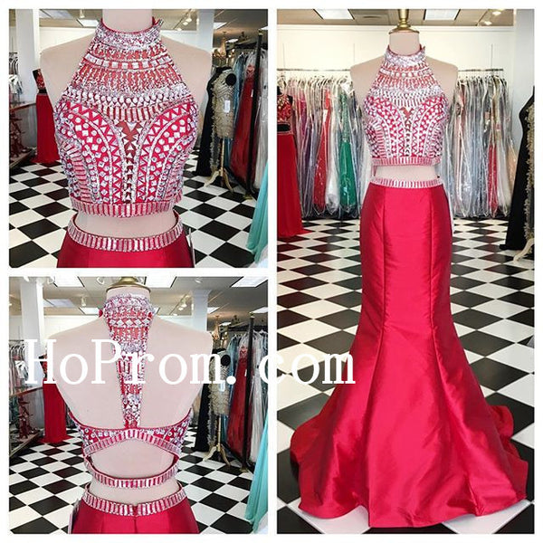 Two Piece Prom Dresses,Red Prom Dress,Evening Dress