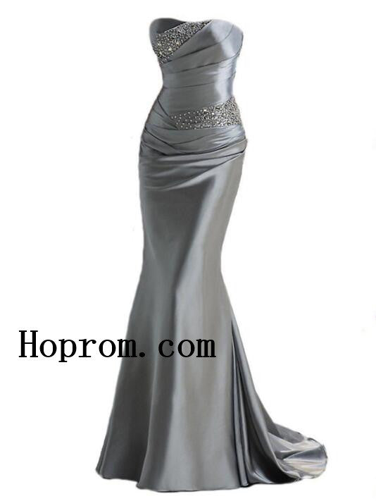 Grey Sweetheart Prom Dresses,Simple Satin Prom Dress,Evening Dress