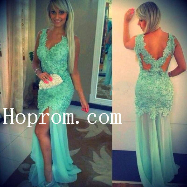 V-Neck Green Prom Dresses,Sleeveless Prom Dress,Evening Dress