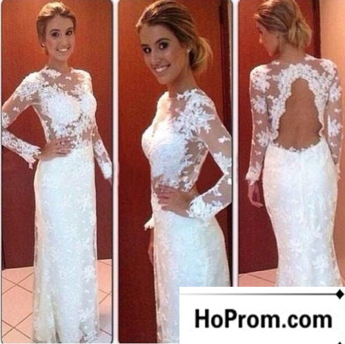 Long Sleeve A-Line Lace Prom Dress Evening Dresses