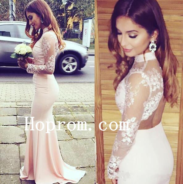 High Neck Prom Dresses,Lace Satin Prom Dress,Evening Dress
