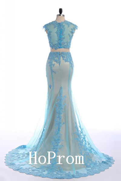 Two Piece Prom Dresses,Lace Applique Prom Dress,Evening Dress