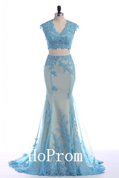 Two Piece Prom Dresses,Lace Applique Prom Dress,Evening Dress