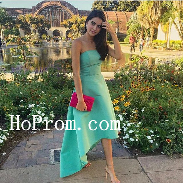 Hi-Lo Green Prom Dresses,Strapless Prom Dress,Evening Dress