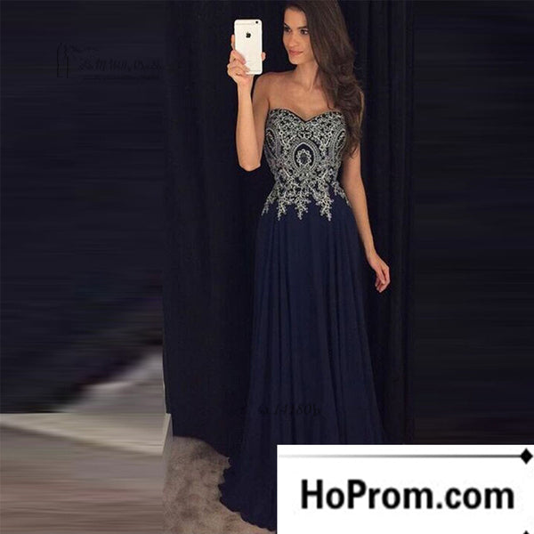 Strapless A-Line Applique Prom Dresses Evening Dress