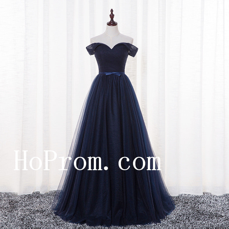 Navy Blue Prom Dresses,Off Shoulder Prom Dress,Evening Dress