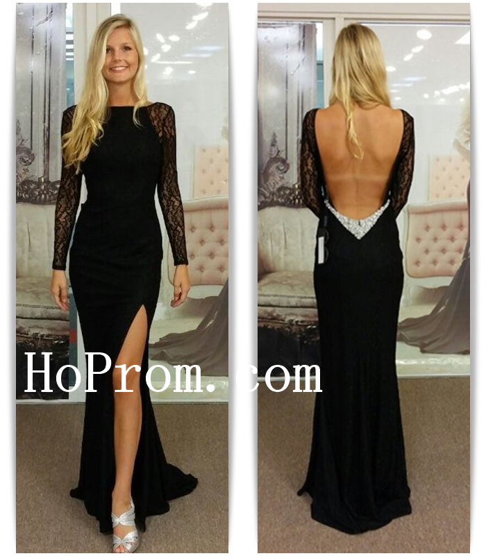 Long Sleeve Long Prom Dresses,Slit Prom Dress,Evening Dress