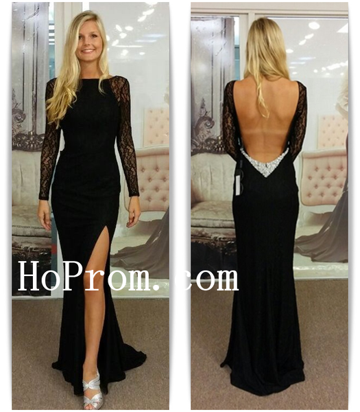 Long Sleeve Long Prom Dresses,Slit Prom Dress,Evening Dress