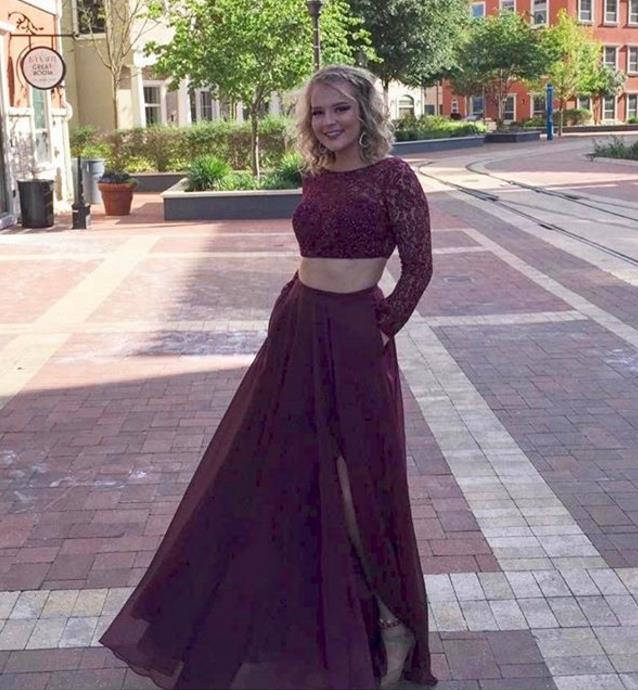 Two Piece Lace Burgundy Long Sleeve Prom Dresses Evening Dresses Hoprom Two Piece Lace Burgundy Long Sleeve Prom Dresses Evening Dresses Hoprom