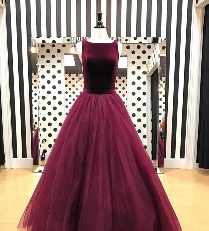 A Line Burgundy Velvet Prom Dresses Formal Velvet Evening Dresses