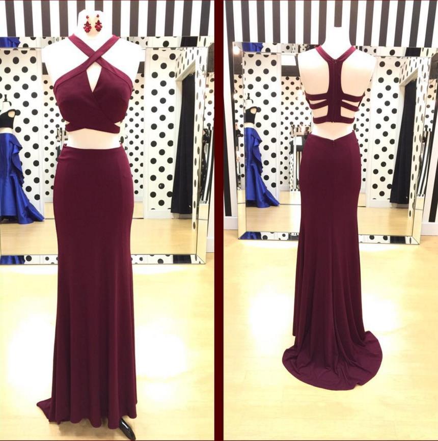Two Piece Burgundy Halter Simple Prom Dresses Evening Formal Dresses Hoprom Two Piece Burgundy Halter Simple Prom Dresses Evening Formal Dresses Hoprom