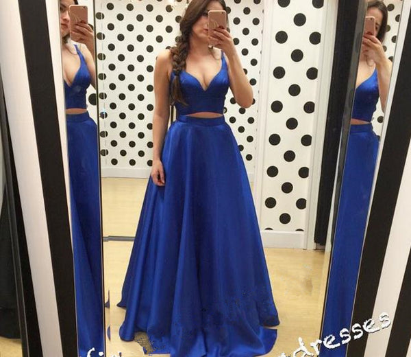 Two Piece Sweetheart Blue Prom Dresses A Line Evening Dresses
