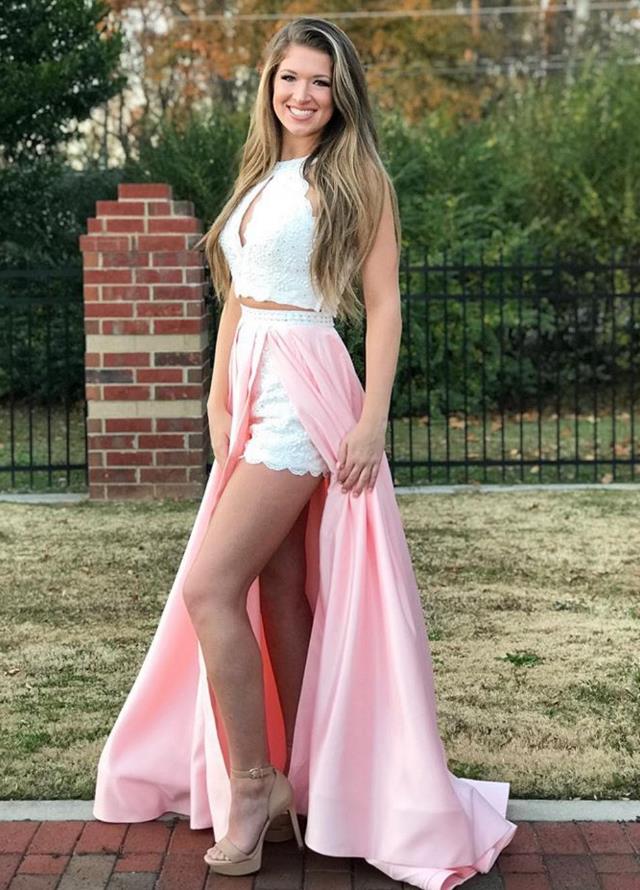 Two Piece Halter Lace Top Skirt Purple Prom Dresses Evening Formal Dre Hoprom Two Piece Halter Lace Top Skirt Purple Prom Dresses Evening Formal Dre Hoprom