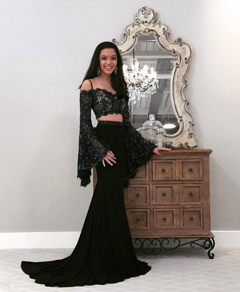 Long Sleeve Lace Top Black Long Sleeve Prom Dresses Evening Dresses