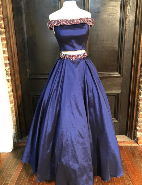 Off Shoulder Blue Satin Prom Dresses Evening Dresses