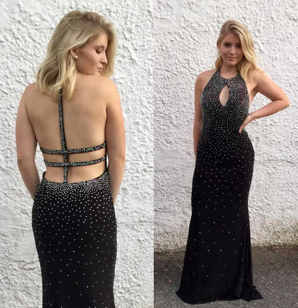 Black Beading Racer Back Prom Dresses Evening Dresses