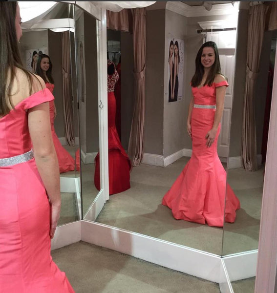 Off Shoulder Pink Mermaid Prom Dresses Evening Dresses