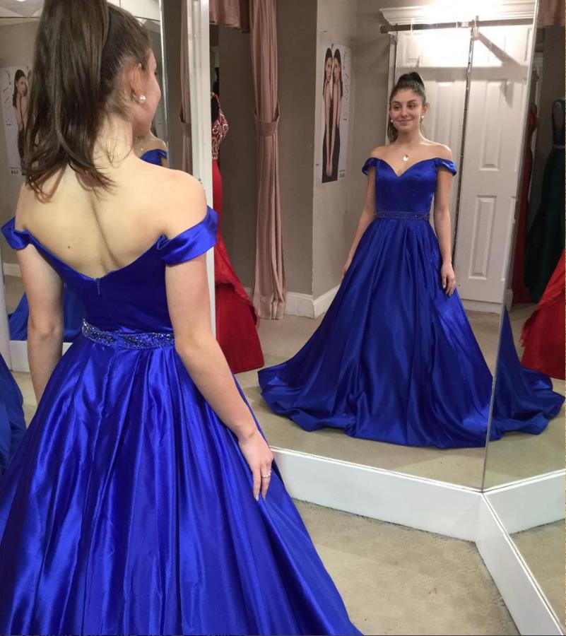 Off Shoulder Royal Blue Prom Dresses A Line Evening Dresses