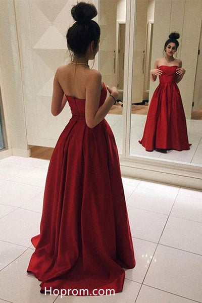 Red Strapless A-line Simple Prom Dress