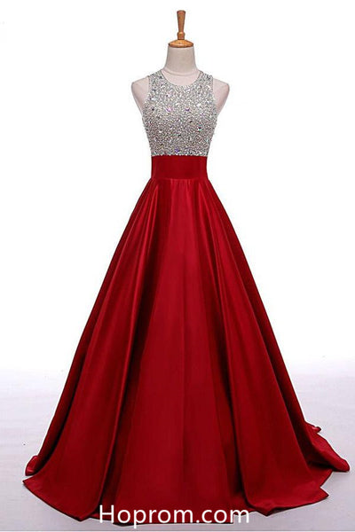 Halter Strapless Red Beading Prom Dresses,Lomg Evening Dress