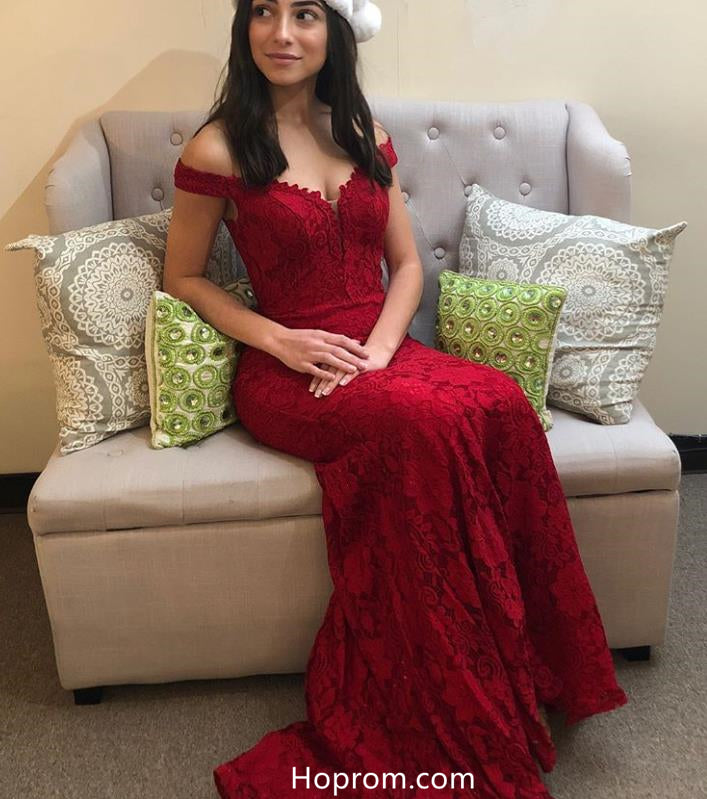 Red Off Shoulder Lace Prom Dresses Hoprom Red Off Shoulder Lace Prom Dresses Hoprom