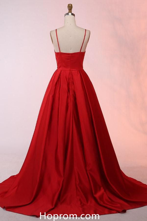 Spaghetti Straps Sweep Train Red Satin Prom Dresses – Hoprom Spaghetti Straps Sweep Train Red Satin Prom Dresses – Hoprom