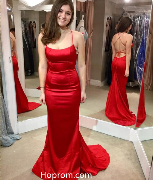 Hot Red Spaghetti Straps Prom Dress with Open Back