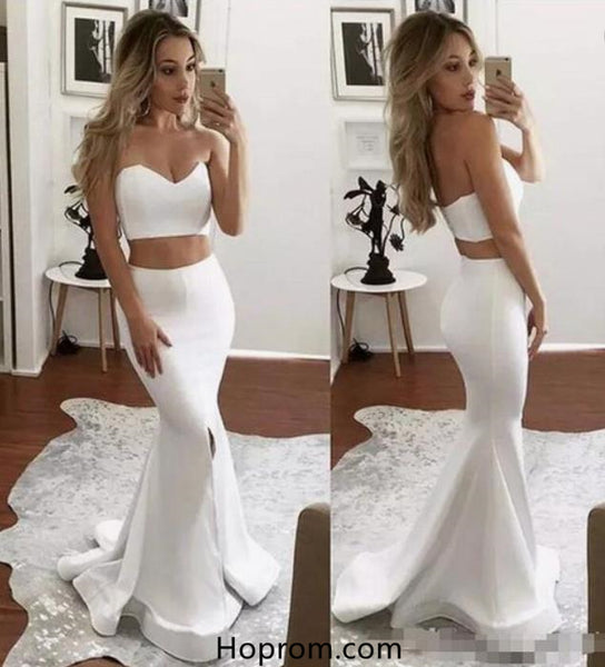 Simple Two Piece White Mermaid Prom Dress