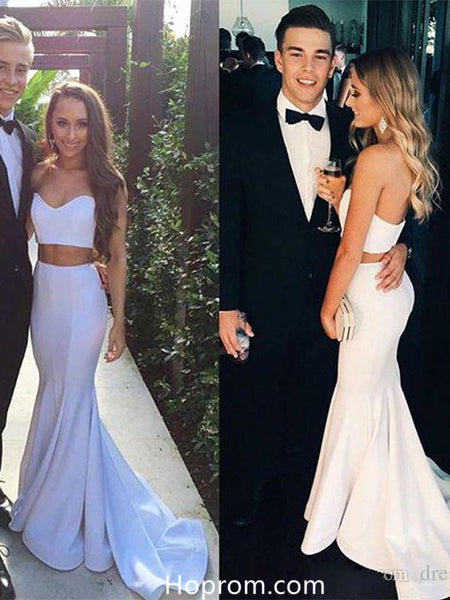 Simple Two Piece White Mermaid Prom Dress