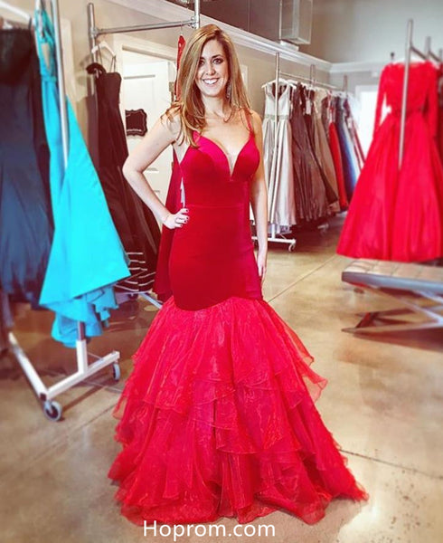 Strapless Hot Red Velvet Mermaid Prom Dress