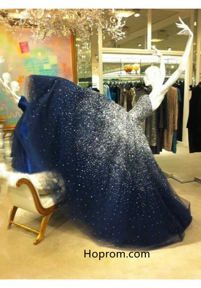 Beadings Navy Blue Prom Dress Evening Dresses Corset Back Hoprom Beadings Navy Blue Prom Dress Evening Dresses Corset Back Hoprom