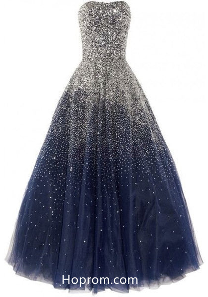 Beadings Navy Blue Prom Dress Evening Dresses Corset Back