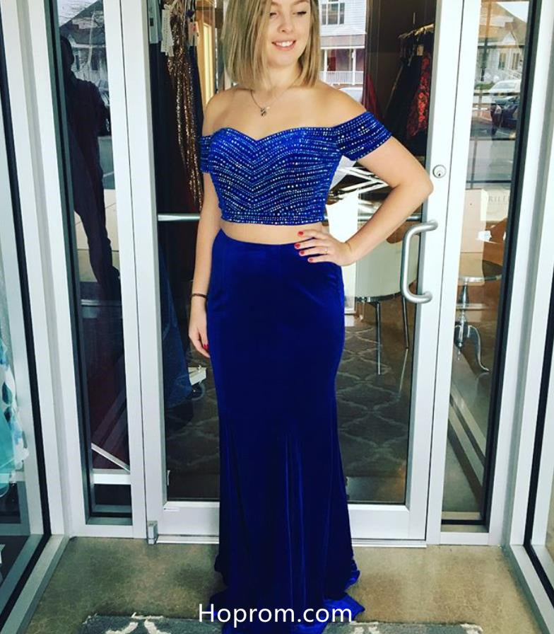Two Piece Velvet Royal Blue Prom Dresses Evening Gowns Hoprom Two Piece Velvet Royal Blue Prom Dresses Evening Gowns Hoprom