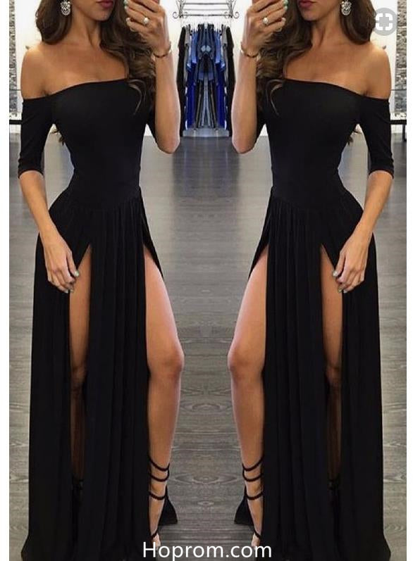 Black Simple Maxi Prom Dresses Evening Gown Dress