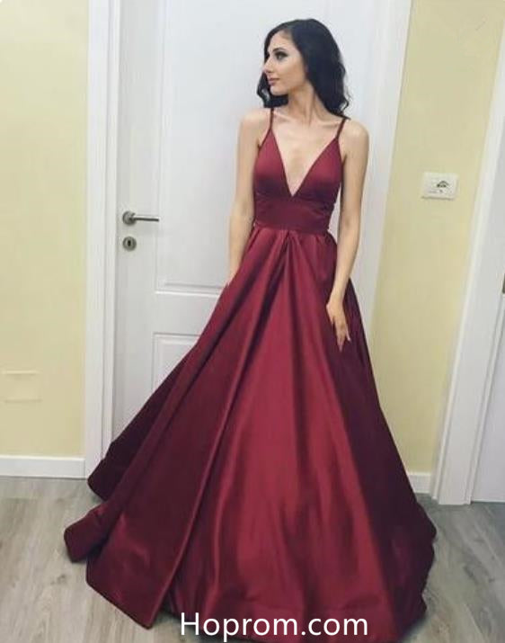 elegant red prom dresses Burgundy Red Long V Neck Red Prom Gowns Dresses Evening Dress – Hoprom