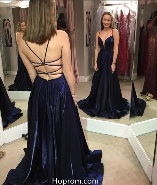 Navy Blue Backless Sweetheart Prom Gown Dresses Evening Dresses