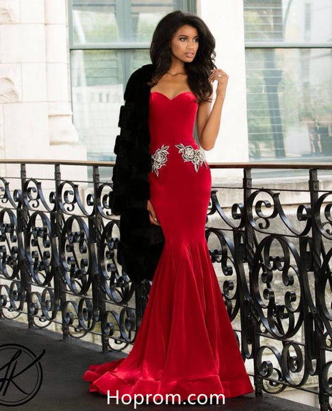 Red Mermaid Velvet Prom Dresses Sweetheart Evening Dresses