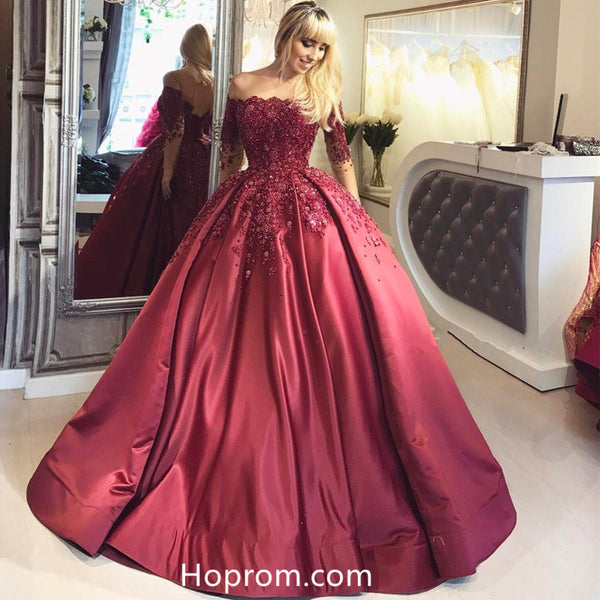 Short Sleeve Off Shoulder Burgundy Applique Prom Dresses Lace Evening Dresses