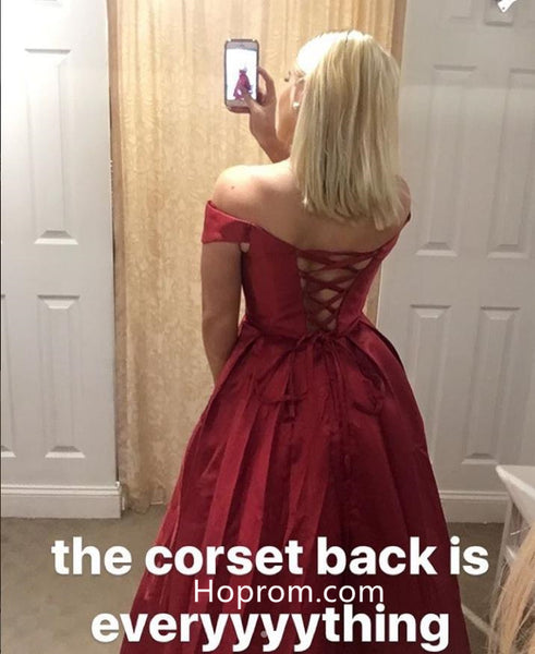 Simple Off Shoulder Sweetheart Prom Dresses Red Evening Dresses