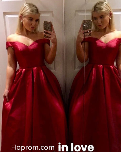 Simple Off Shoulder Sweetheart Prom Dresses Red Evening Dresses