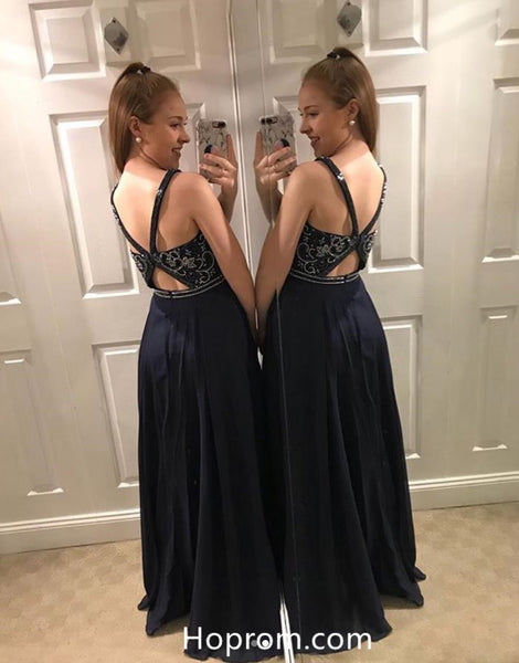 Black Prom Dresses Beading Applique Lace up Front Evening Dresses