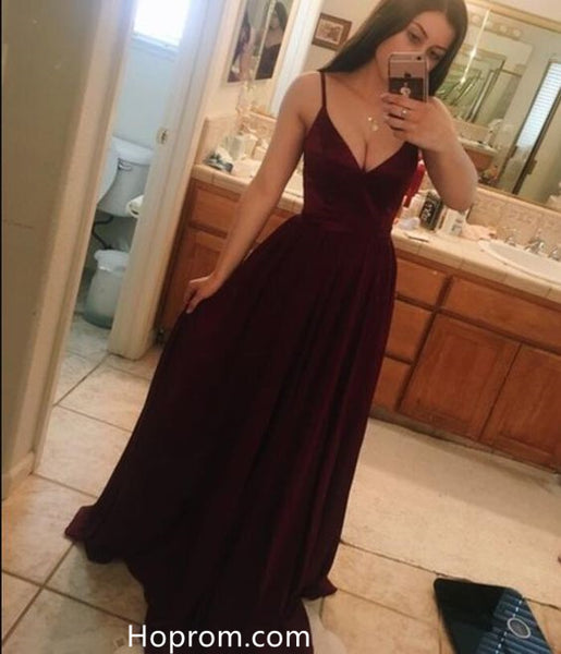 Charming Maroon Spaghetti Straps Simple Prom Dresses Red Evening Dresses