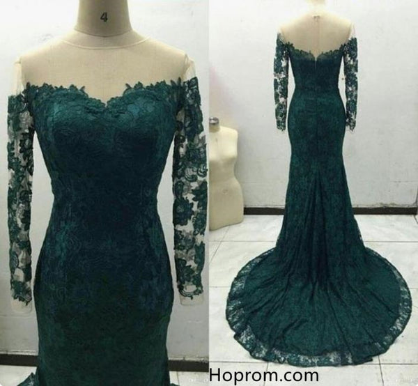 Elegant Long sleeve Mermaid Lace Prom Dresses Evening dresses
