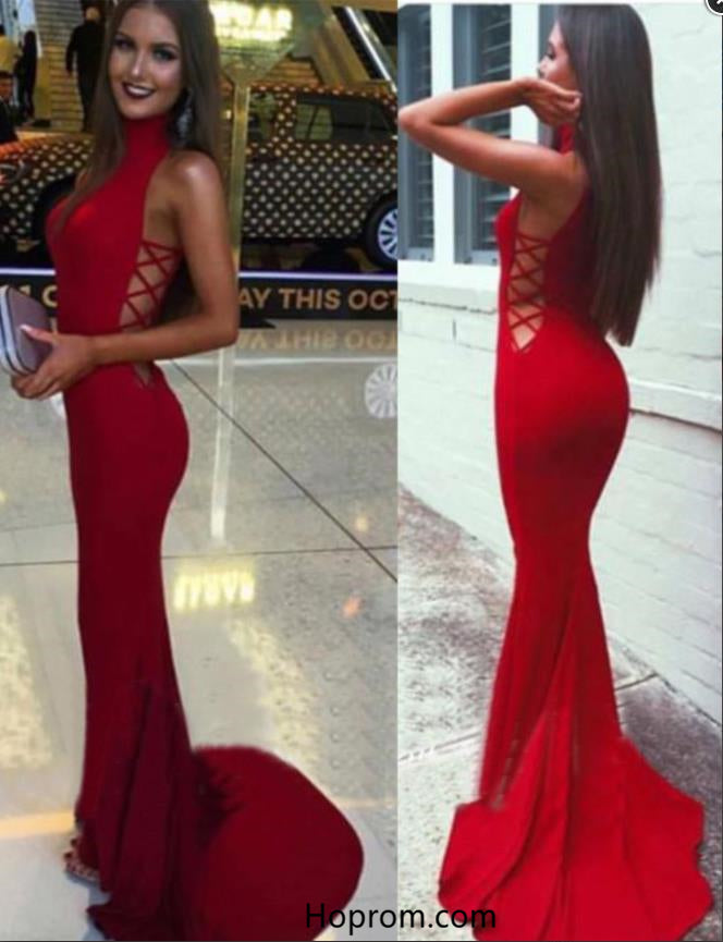 Fabulous Mermaid High Neck Red Prom Dress Evening Gown Dresses